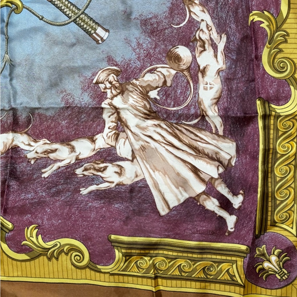 HERMES PARIS Chiens et Valets by Charles J. Hallo Silk Scarf France 1963 - Picture 10 of 13